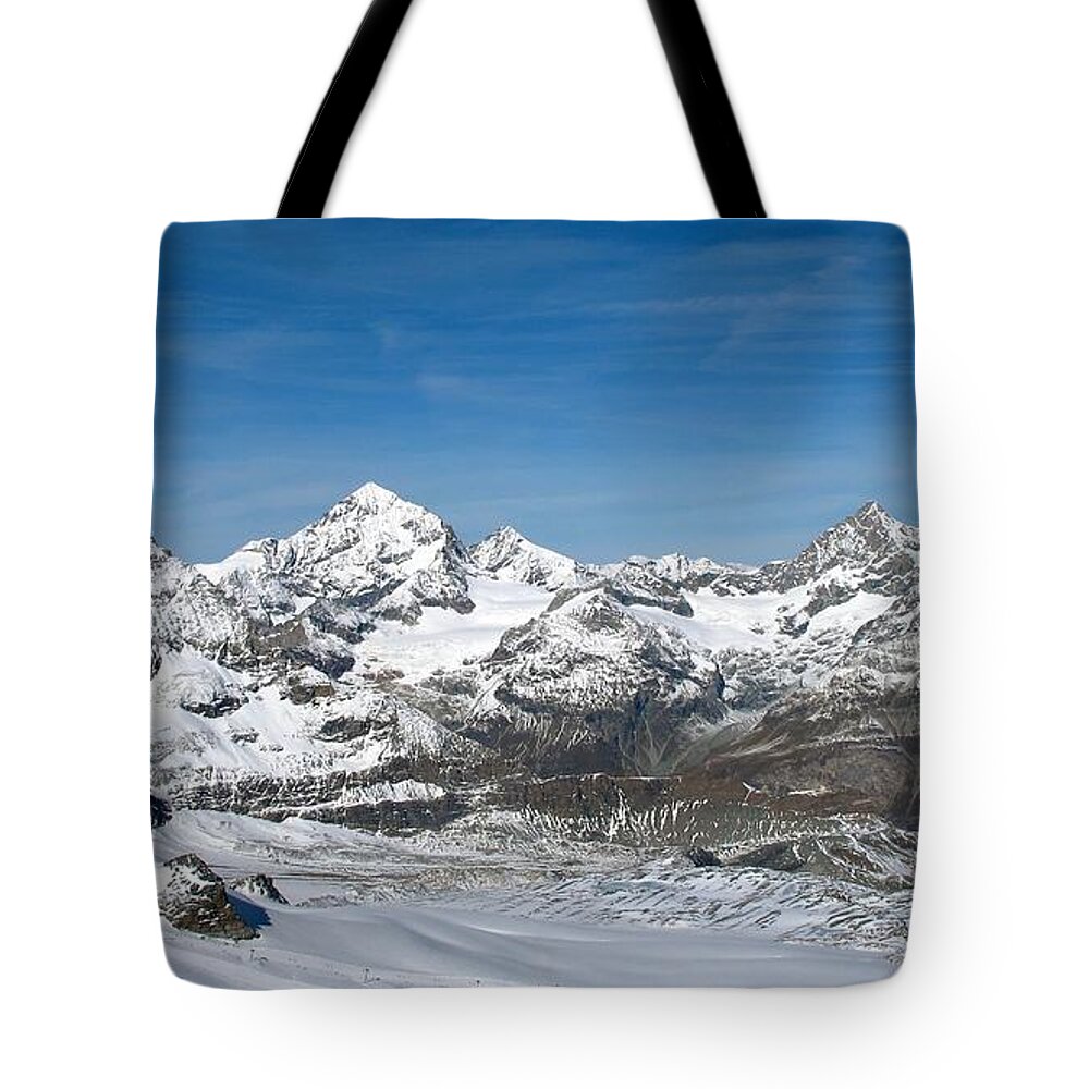 Zermatt Tote Bag featuring the photograph Swiss Glacier View by Sue Morris
