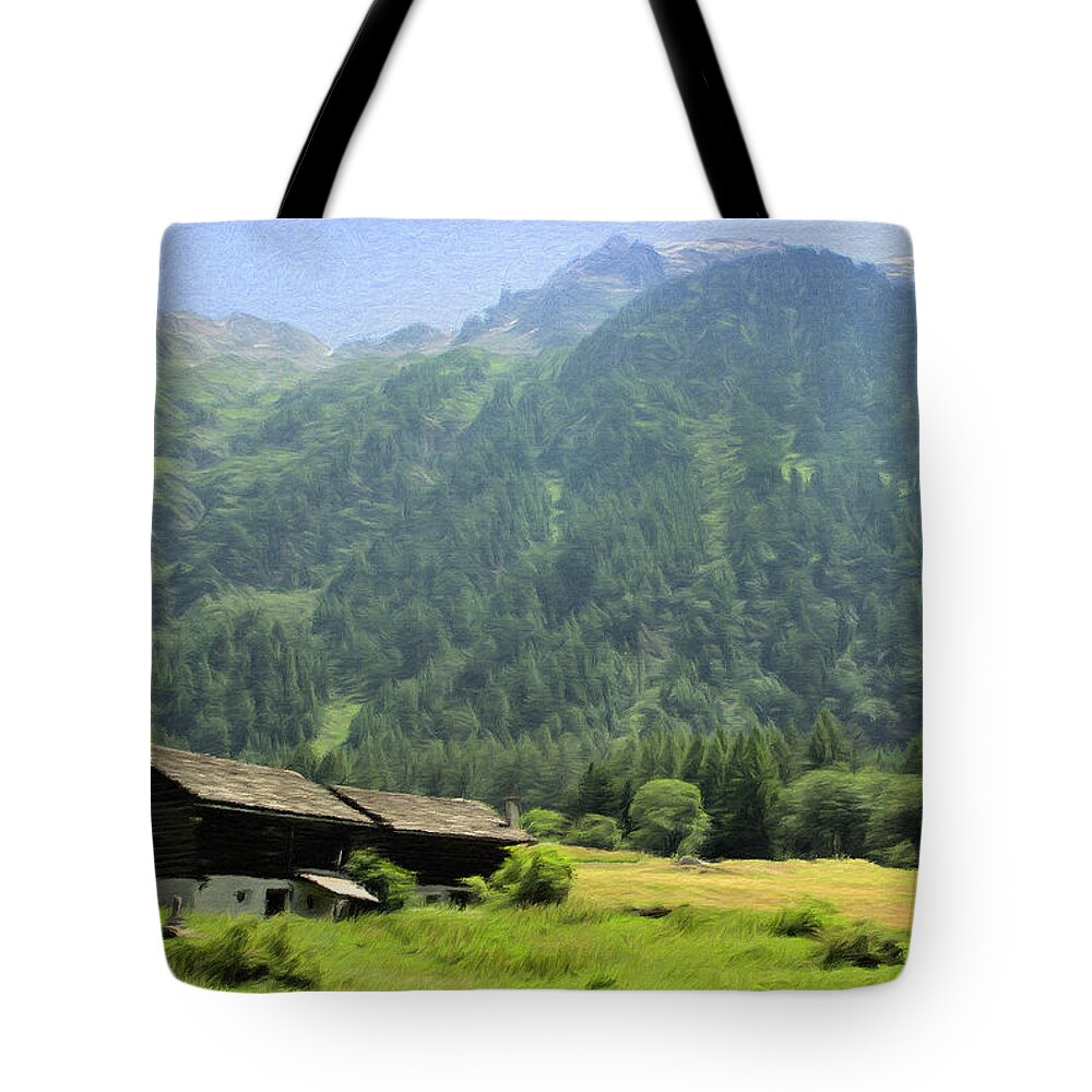Switzerland Tote Bag featuring the painting Swiss Mountain Home by Jeffrey Kolker