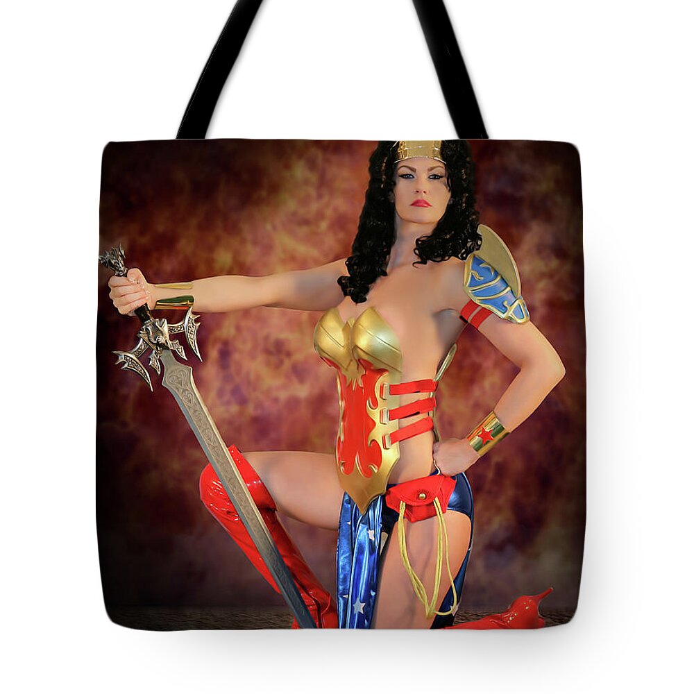 Wonder Woman Tote Bag featuring the photograph Sword of Justice by Jon Volden