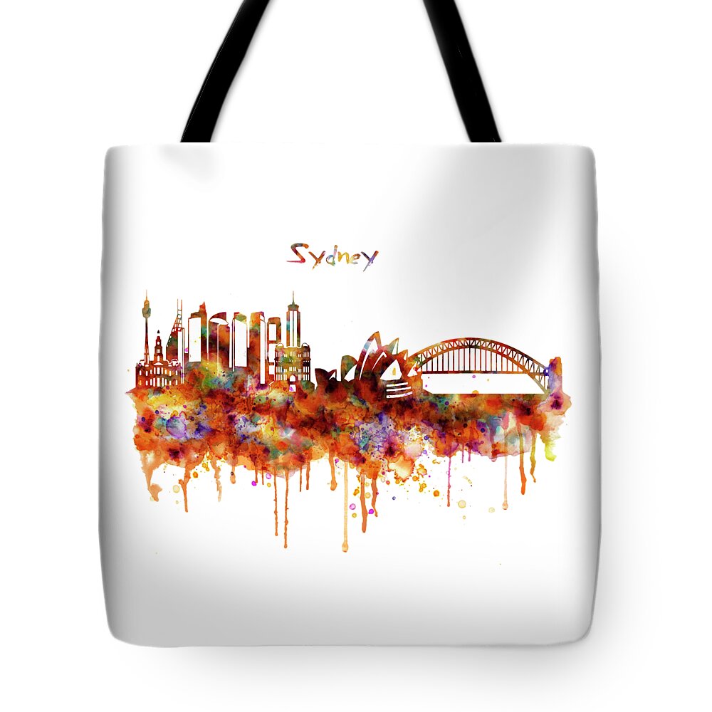 Sydney Tote Bag featuring the painting Sydney watercolor skyline by Marian Voicu