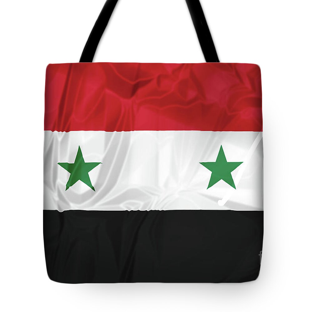 Syrian Tote Bag featuring the photograph Syria National Flag by Benny Marty