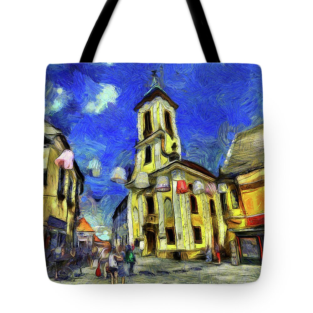Impressionist Tote Bag featuring the mixed media Szentendre Town Budapest Van Gogh by David Pyatt