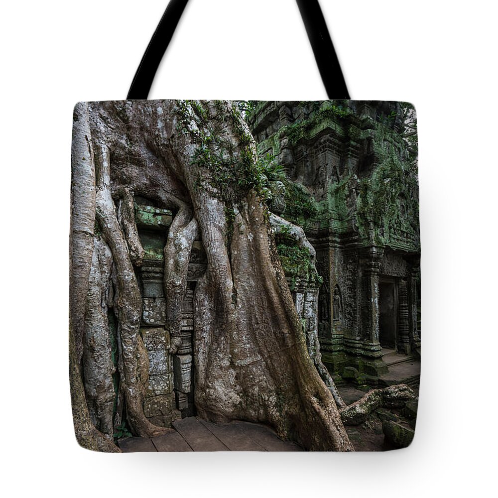 Cambodia Tote Bag featuring the photograph Ta Prohm The Jungle Reclaims by Mike Reid