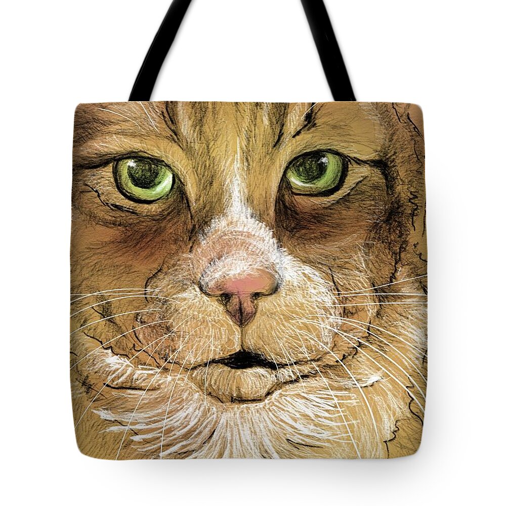 Tabby Cat Tote Bag featuring the digital art Tabby Cat by AnneMarie Welsh