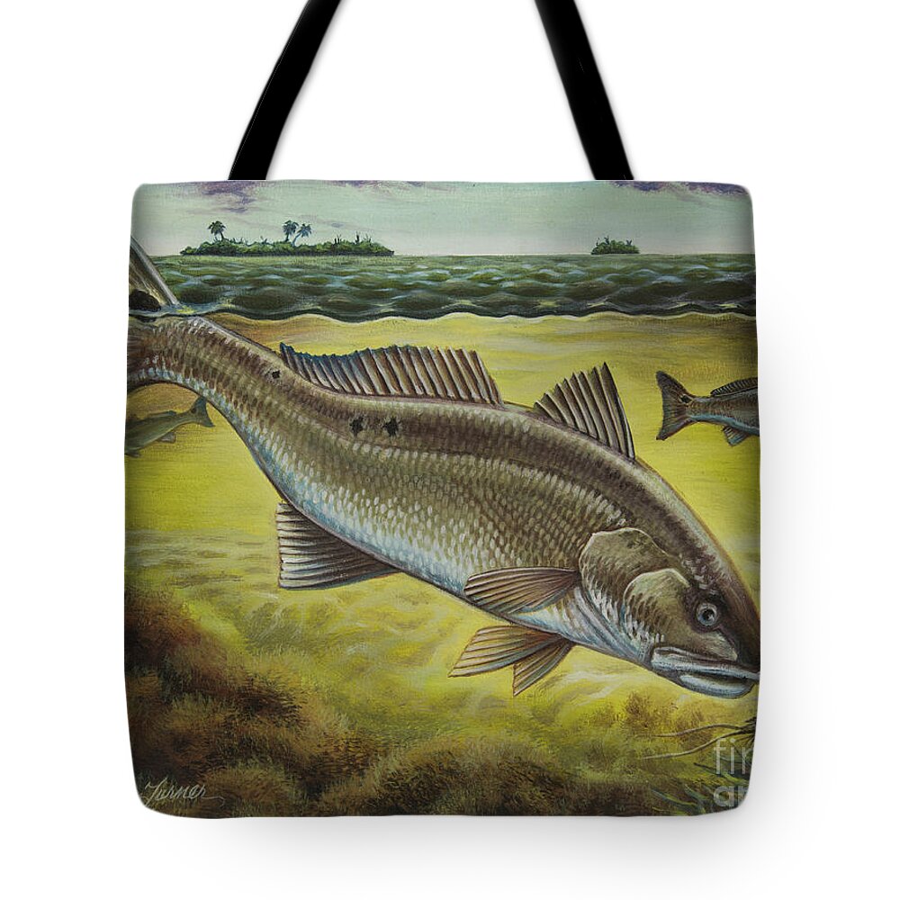 Redfish Tote Bag featuring the painting Tailin' the Coast by Monica Turner