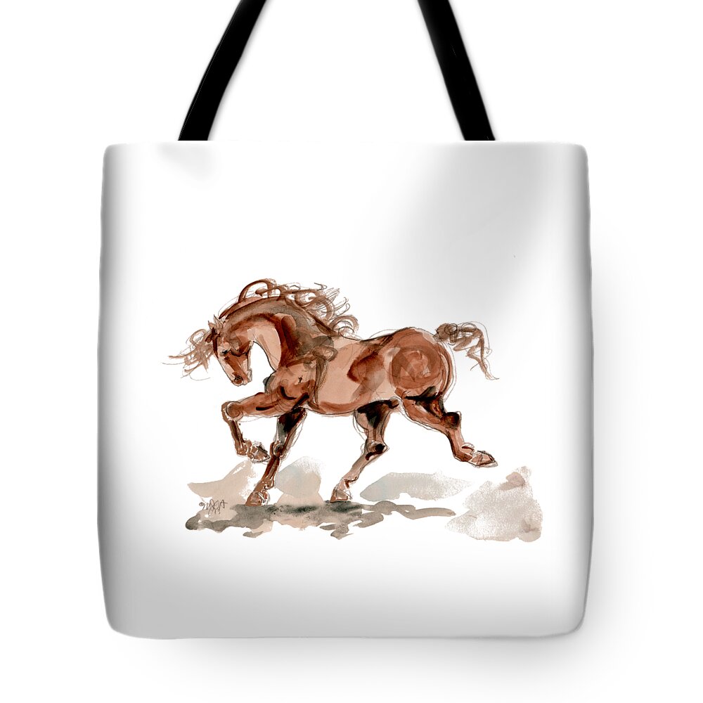 Horse Tote Bag featuring the drawing Taking stride 2 by Mary Armstrong
