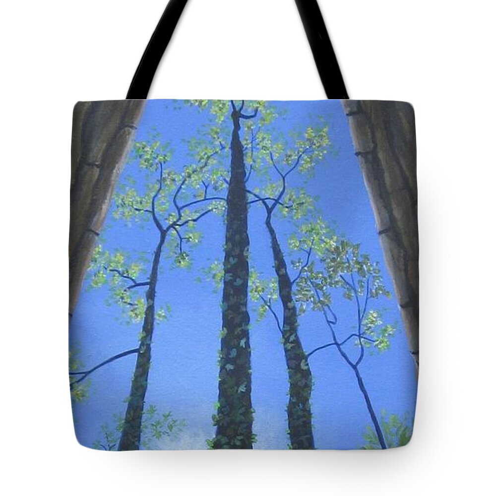 Tree Tote Bag featuring the painting Tall Blue Ridge Beauty by Anne Marie Brown