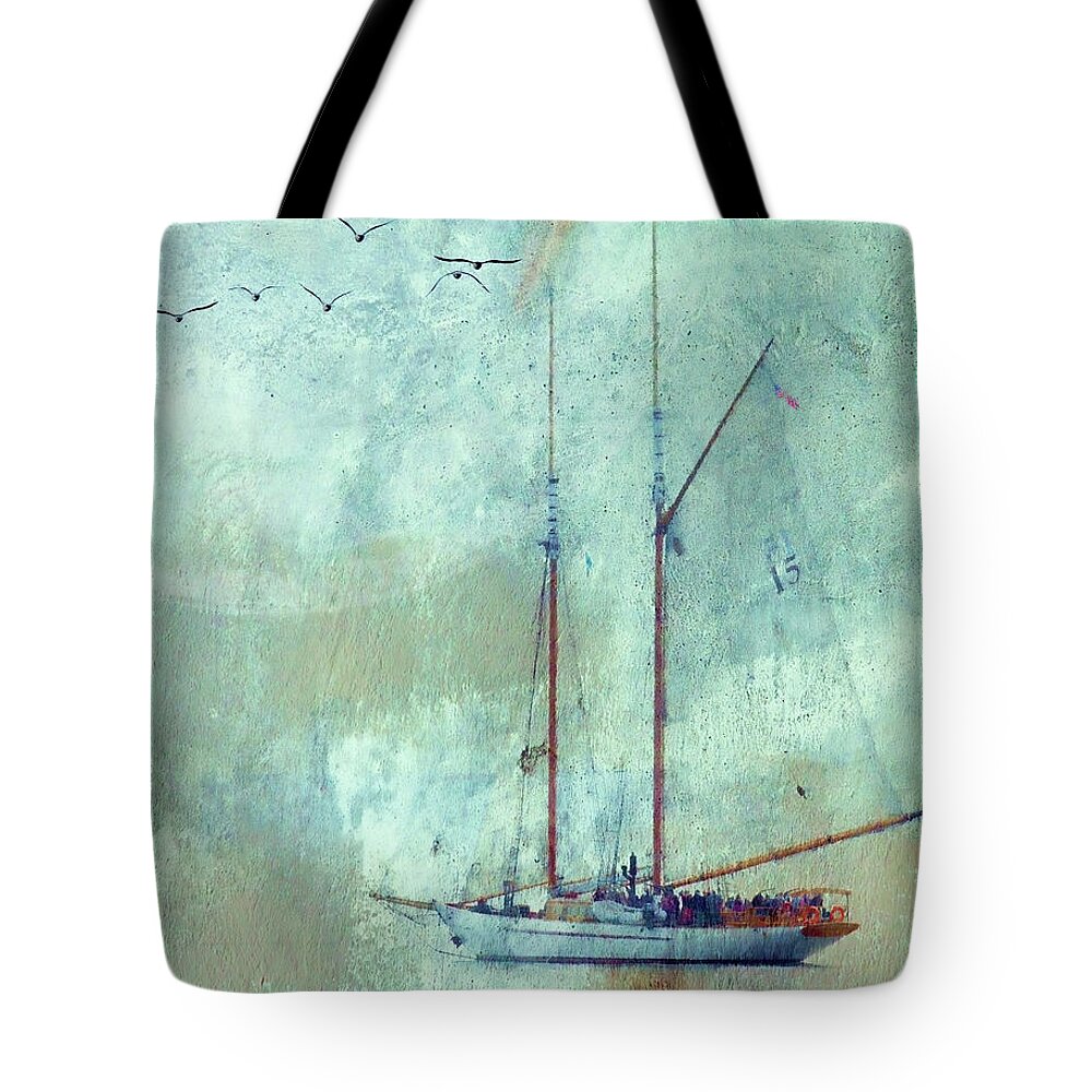 Tall Ship Tote Bag featuring the mixed media Tall Ship Adventuress by Carol Leigh