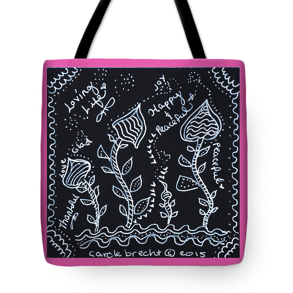 Caregiver Tote Bag featuring the drawing Tangle Flowers by Carole Brecht