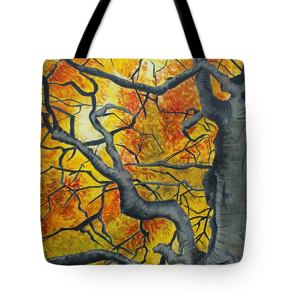 Tree Tote Bag featuring the painting Tangled by Jaime Haney