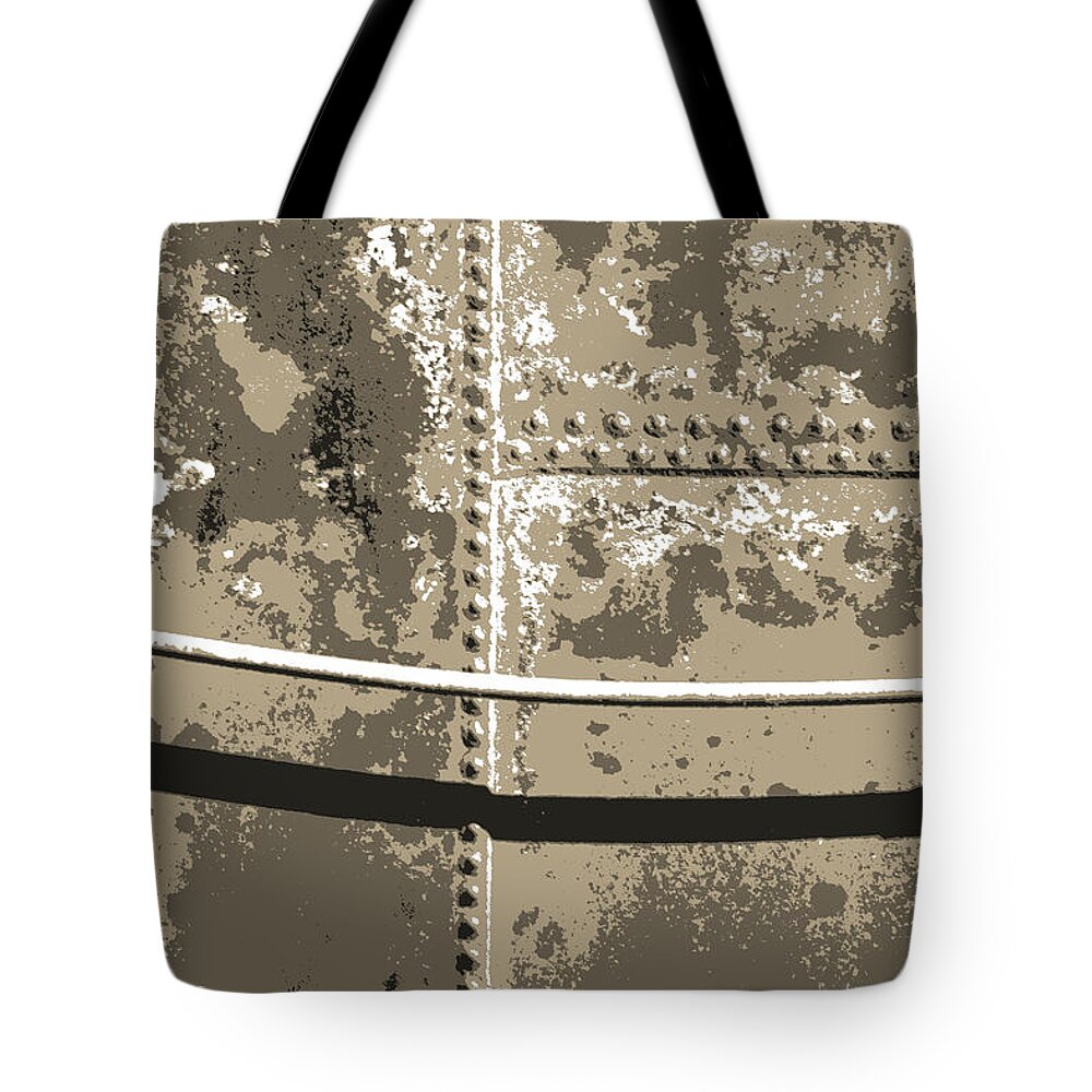 Metal Tote Bag featuring the mixed media Tank Wall by Lisa Stanley