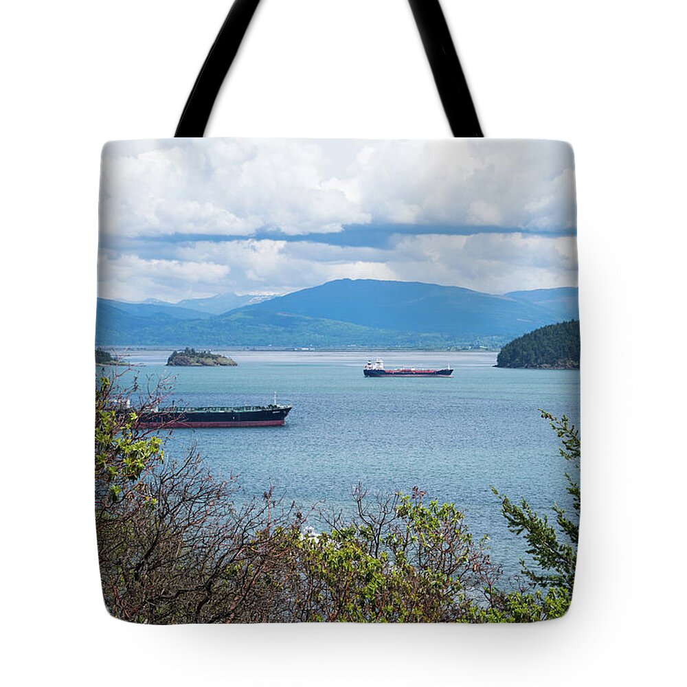 Tankers In Padilla Bay Tote Bag featuring the photograph Tankers In Padilla Bay by Tom Cochran