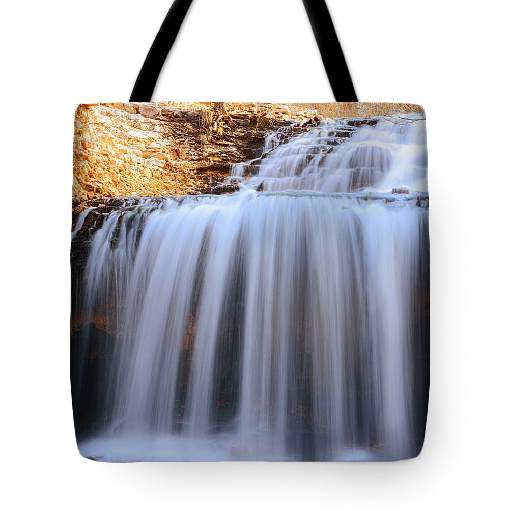 Tanyard Creek Waterfalls Tote Bag featuring the painting Tanyard Creek Waterfall Bella Vista Arkansas by Lourry Legarde