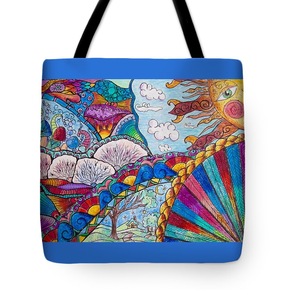 Drawings Tote Bag featuring the drawing Tapestry of Joy by Megan Walsh