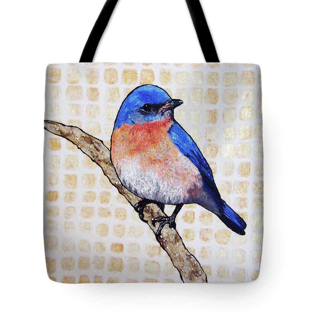 Bluebird Tote Bag featuring the mixed media Tatum by Jacqueline Bevan