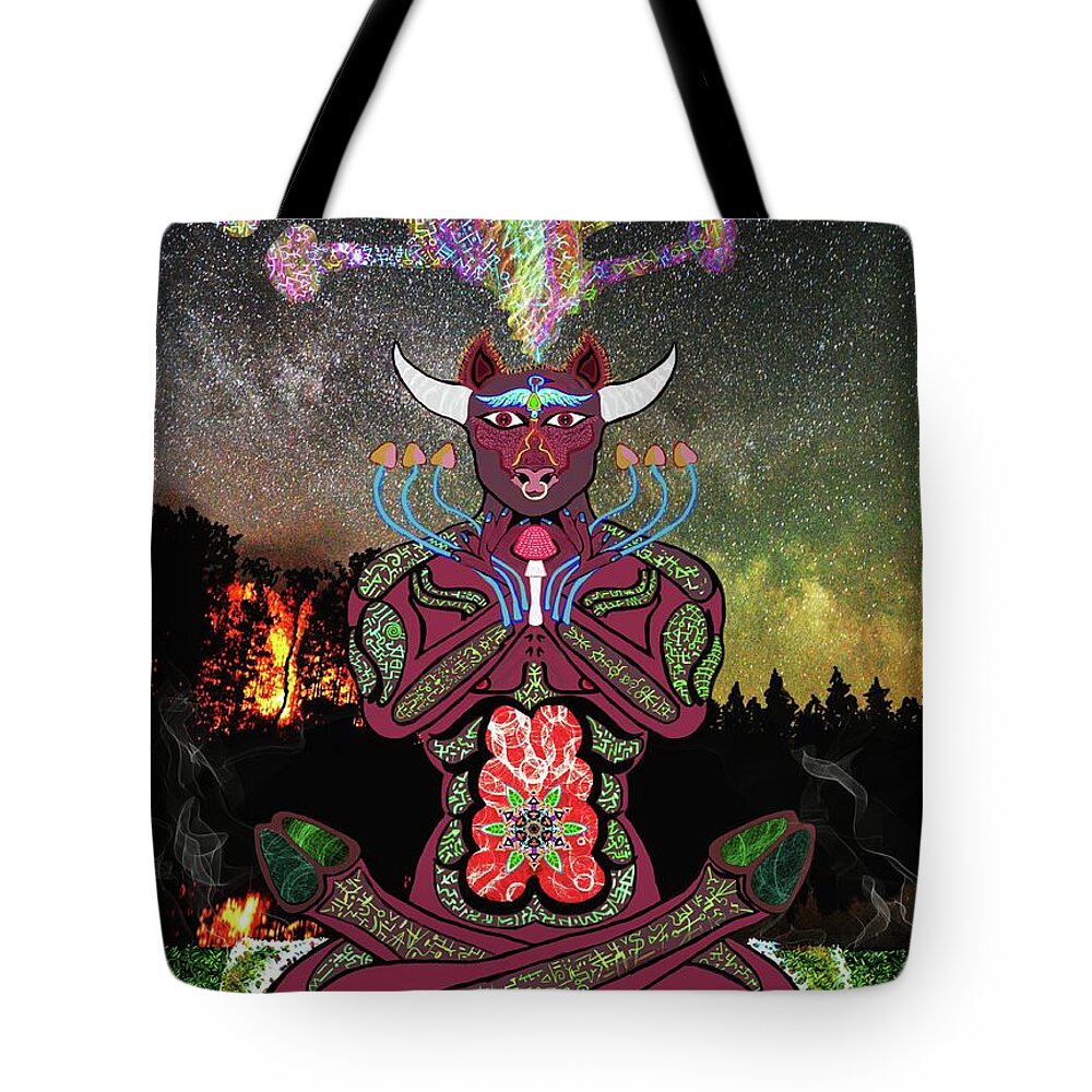 Zodiac Tote Bag featuring the digital art Taurus -Psychedelic Zodiac by Myztico Campo