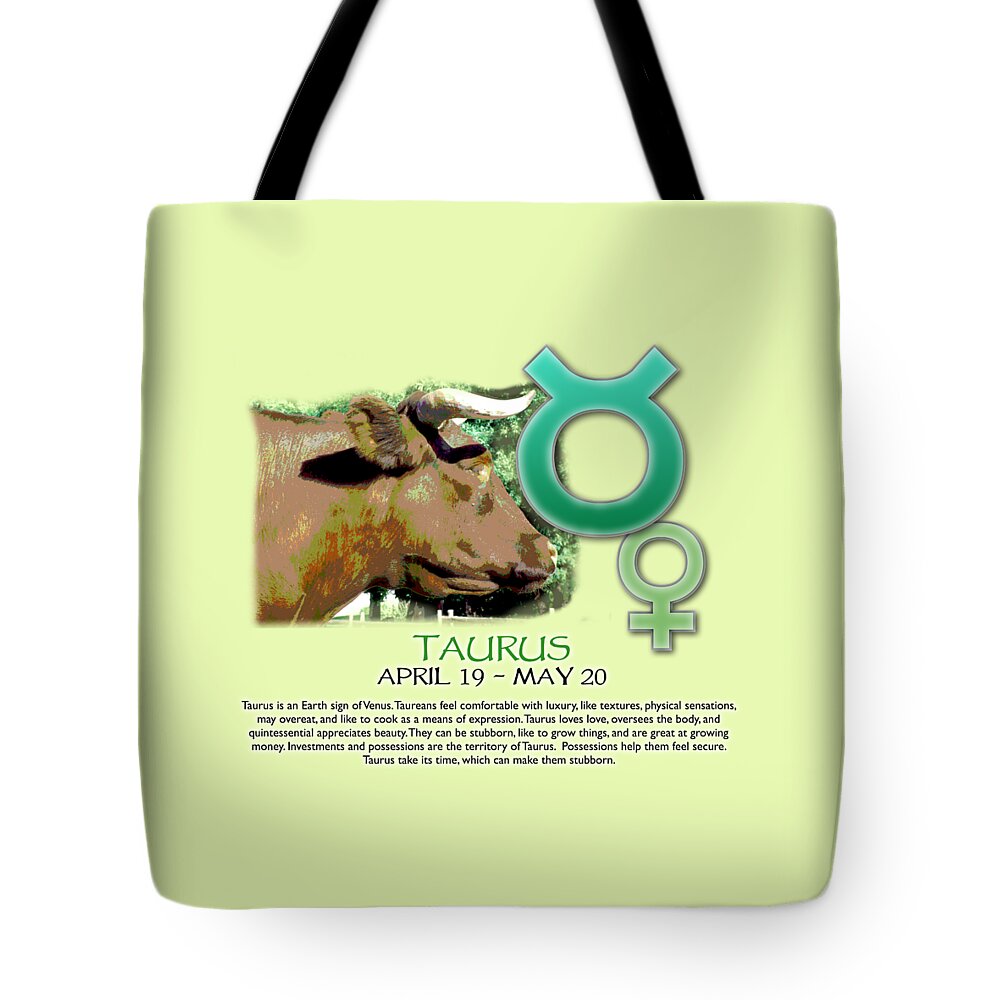 Taurus Tote Bag featuring the digital art Taurus Sun Sign by Shelley Overton