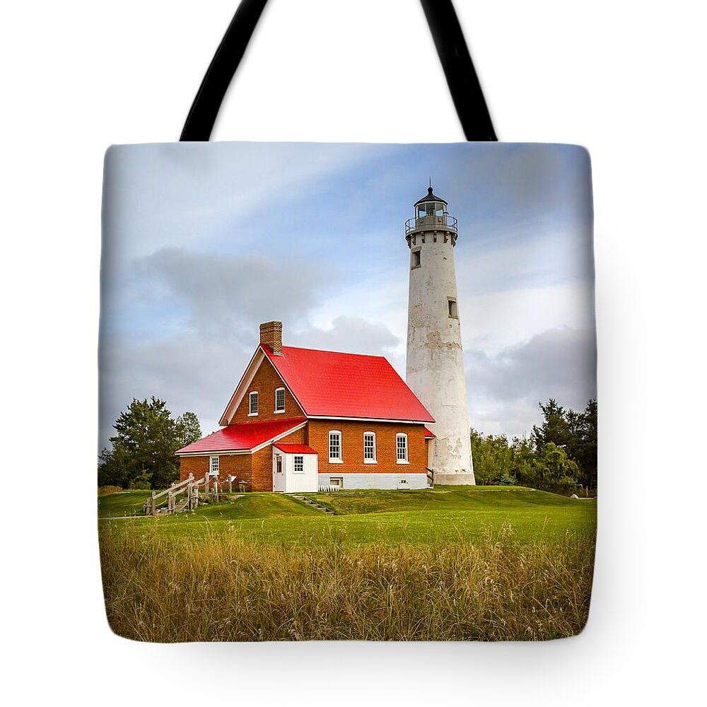 Lighthouses Tote Bag featuring the photograph Tawas Point Lighthouse - Lower Peninsula, MI by Jack R Perry