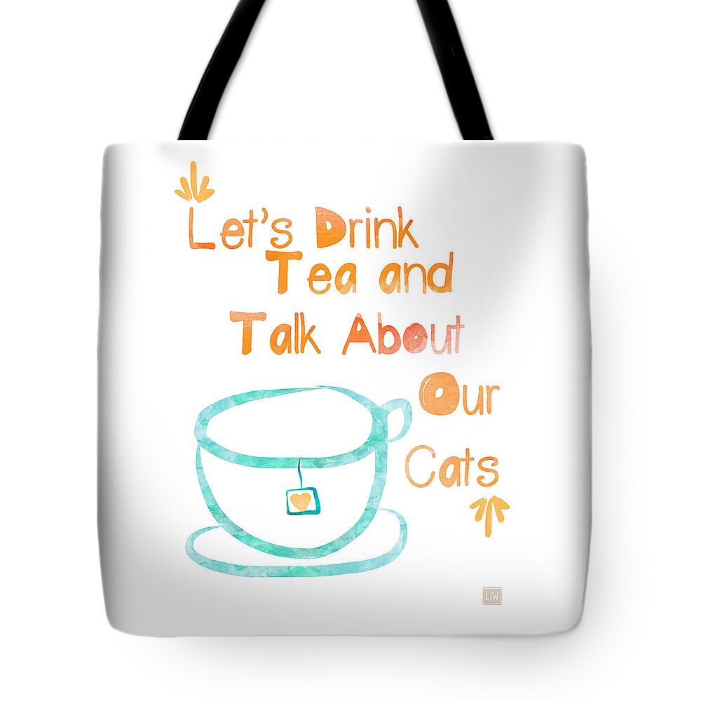 Tea Tote Bag featuring the painting Tea and Cats Square by Linda Woods