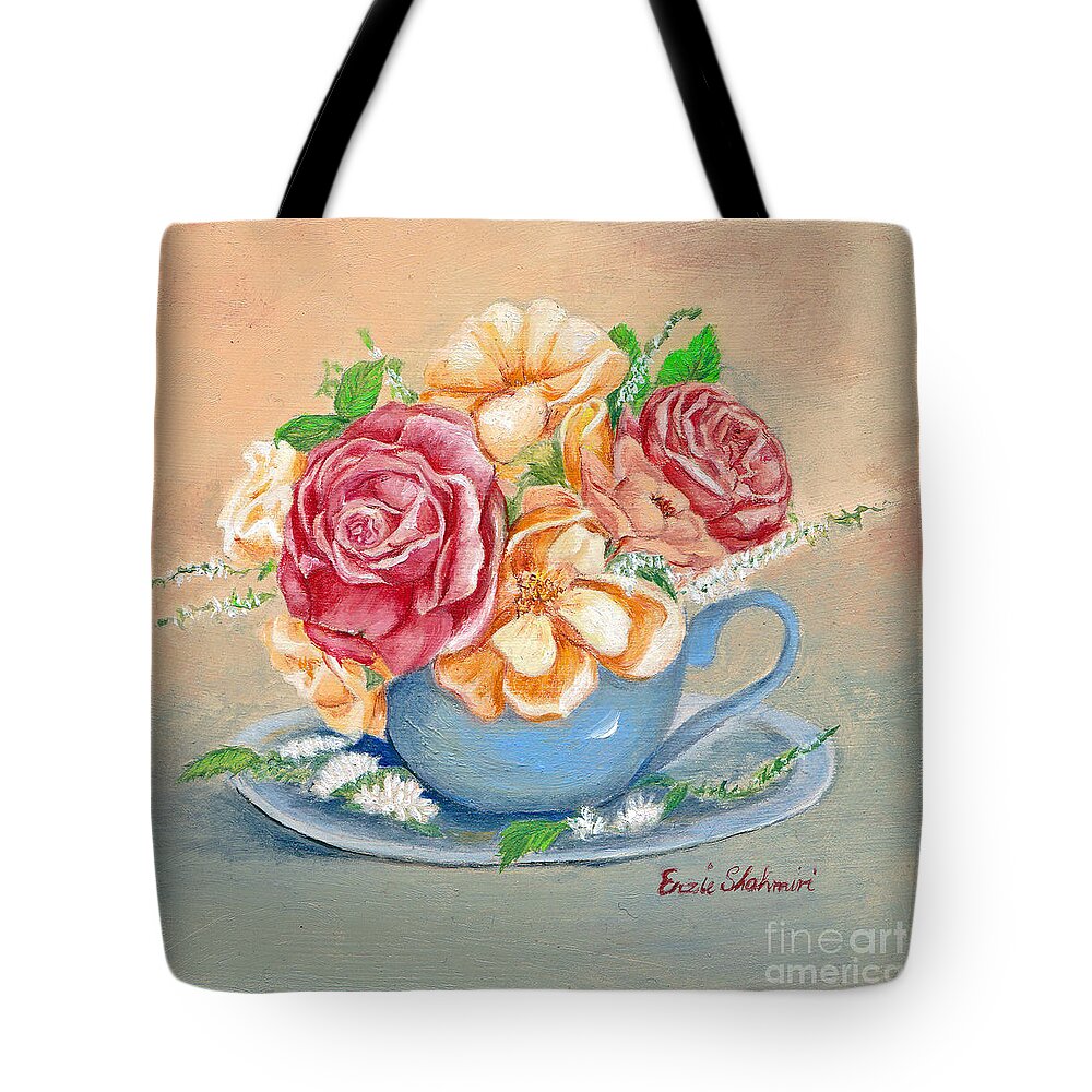 Still Life Tote Bag featuring the painting Tea Roses by Portraits By NC