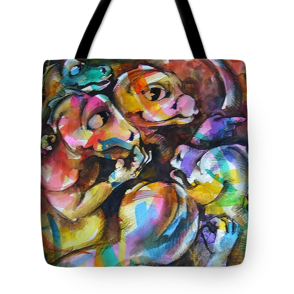 Dragon Tote Bag featuring the painting Tea time gossip by K M Pawelec