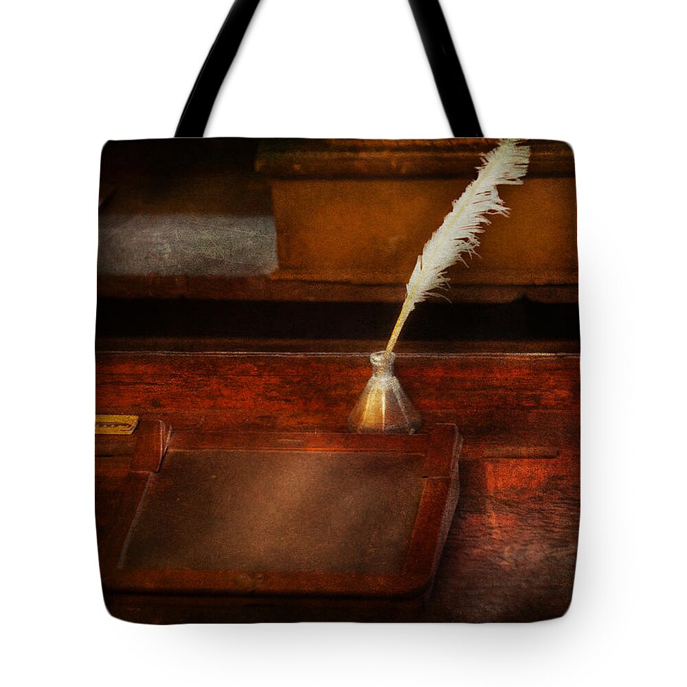Hdr Tote Bag featuring the photograph Teacher - The writing desk by Mike Savad