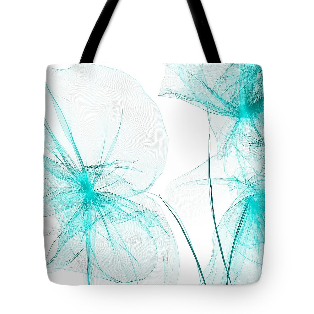 Blue Tote Bag featuring the painting Teal Abstract Flowers by Lourry Legarde