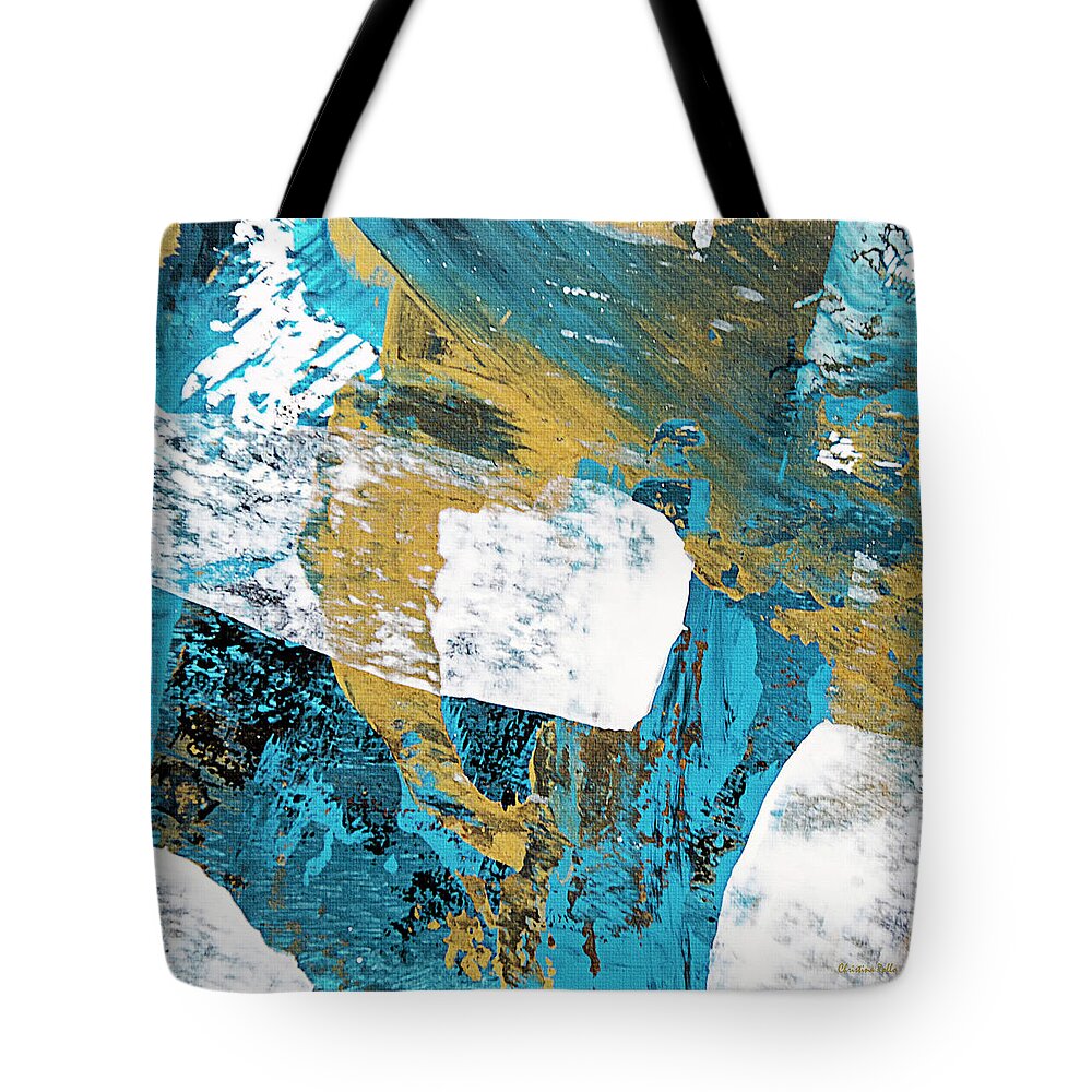 Abstract Tote Bag featuring the mixed media Teal Blue Abstract Painting by Christina Rollo