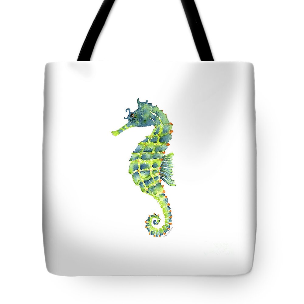 Seahorse Painting Tote Bag featuring the painting Teal Green Seahorse - Square by Amy Kirkpatrick