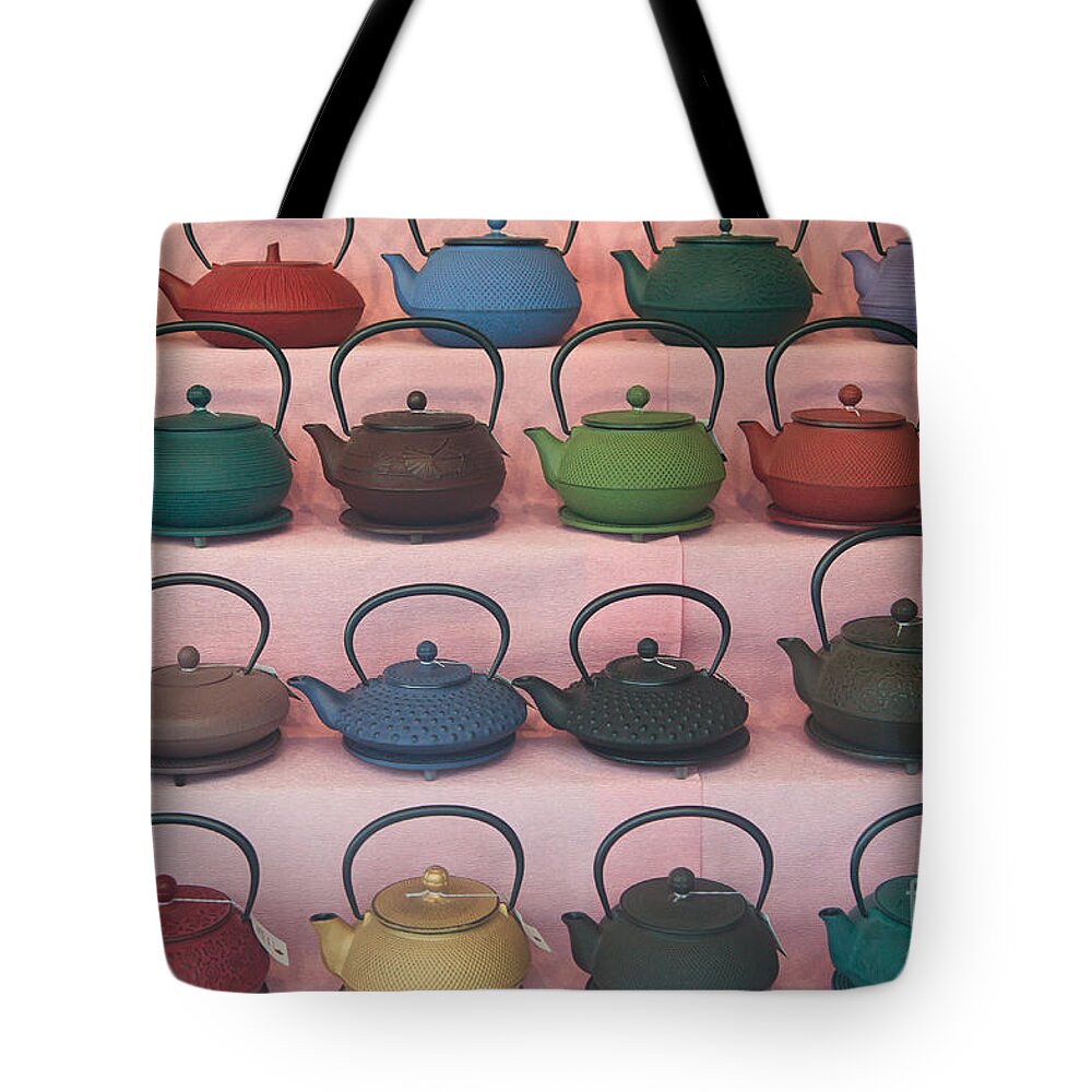 Clarence Holmes Tote Bag featuring the photograph Teapots by Clarence Holmes