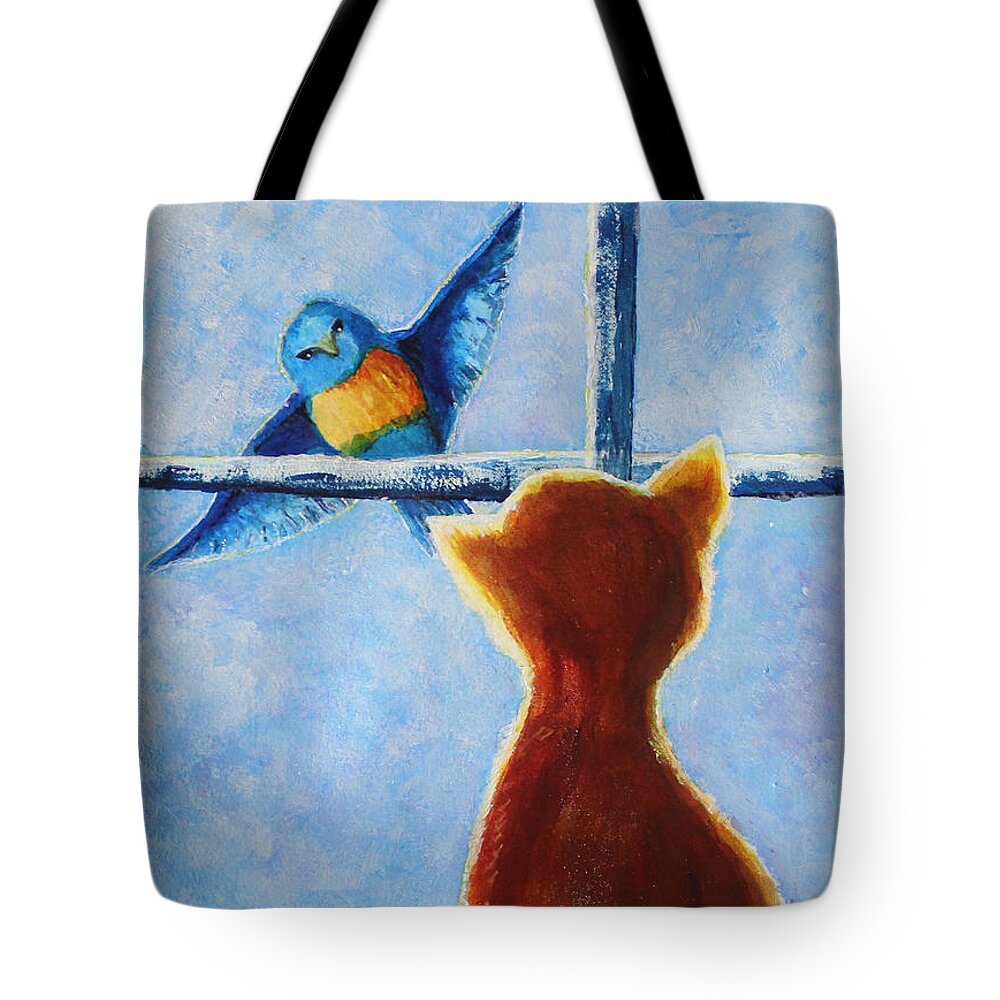 Cat Tote Bag featuring the painting Teasing Cat by April Burton