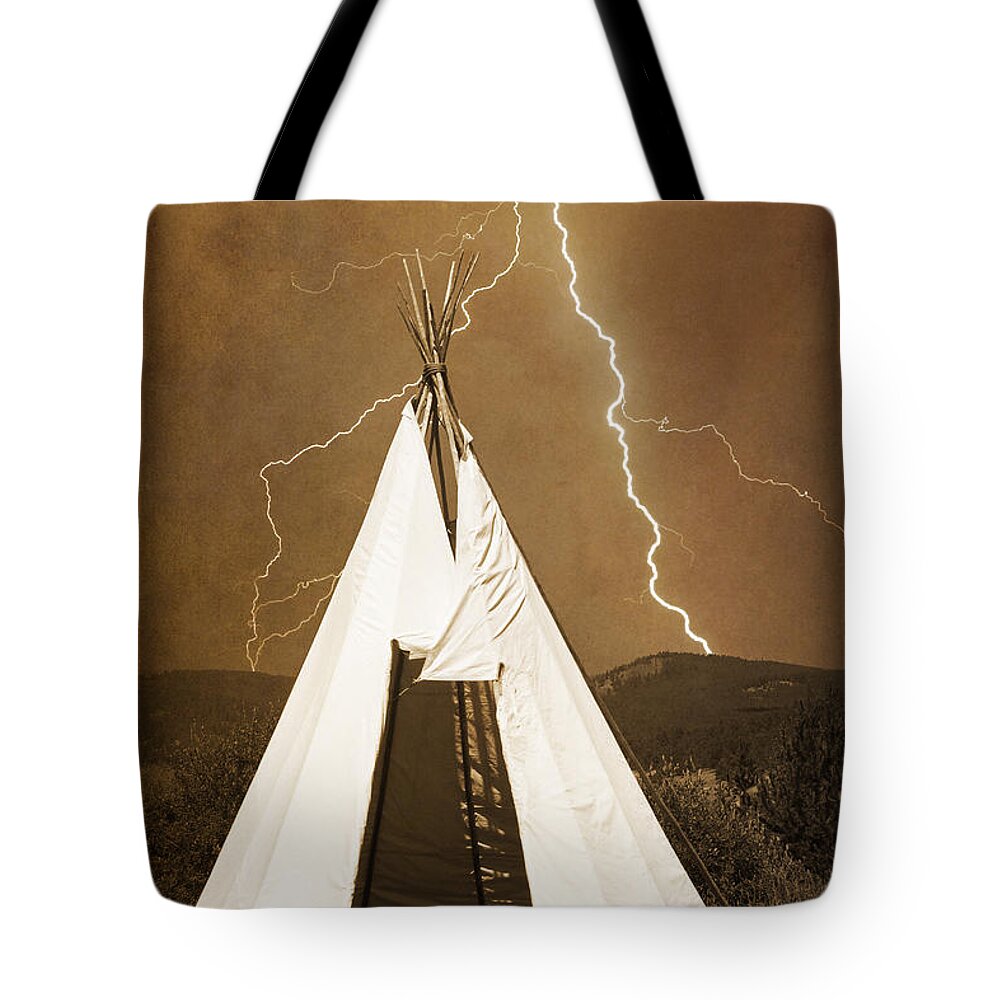 Tee Pee Tote Bag featuring the photograph Tee Pee Lightning by James BO Insogna