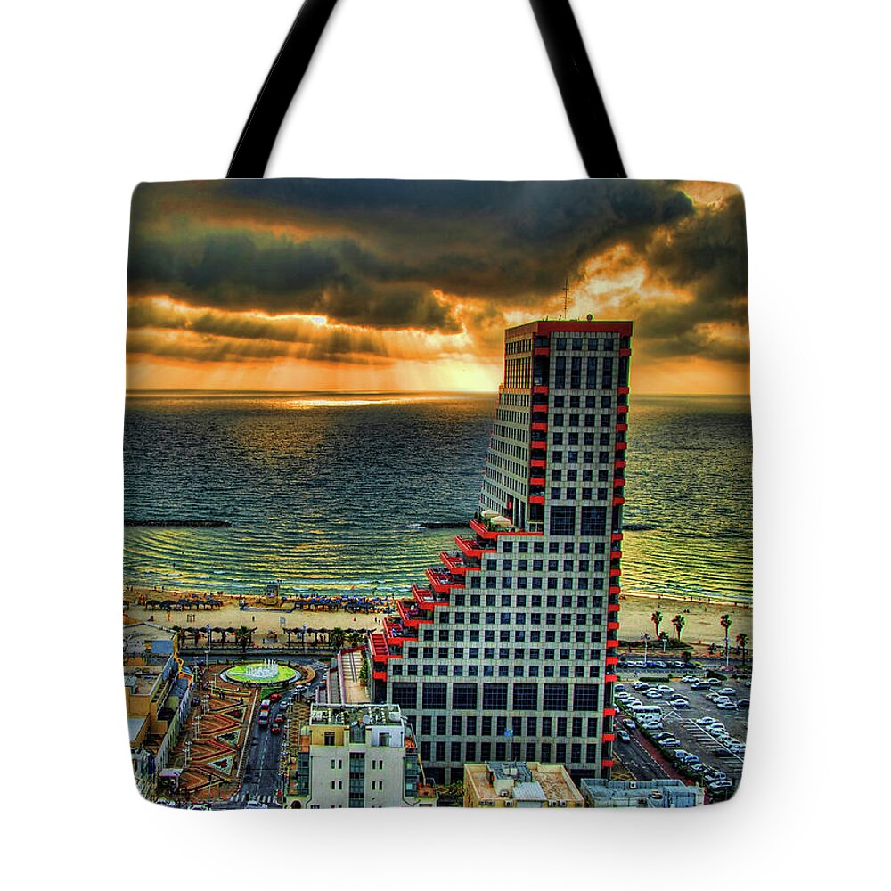 Israel Tote Bag featuring the photograph Tel Aviv Enchanting Sunset by Ron Shoshani