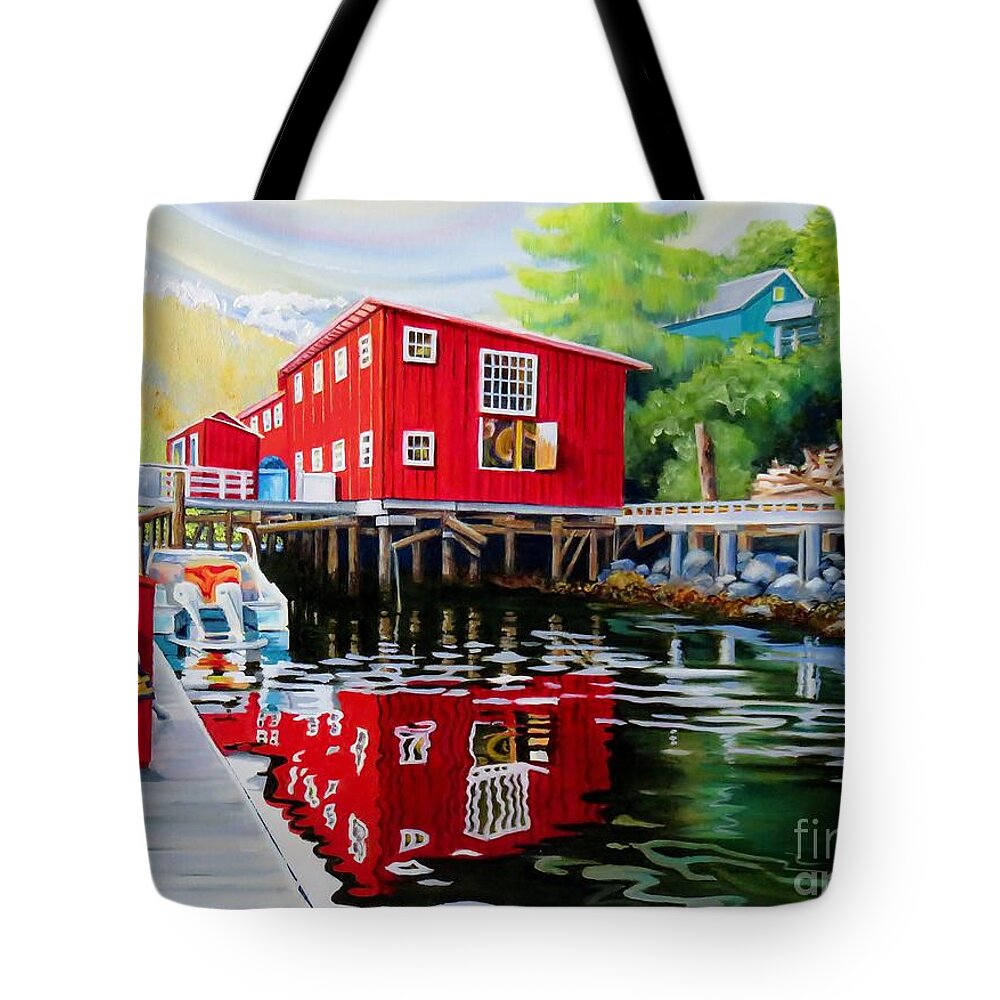 Telegraph Cove Tote Bag featuring the painting Telegraph Cove Staycation by Elissa Anthony