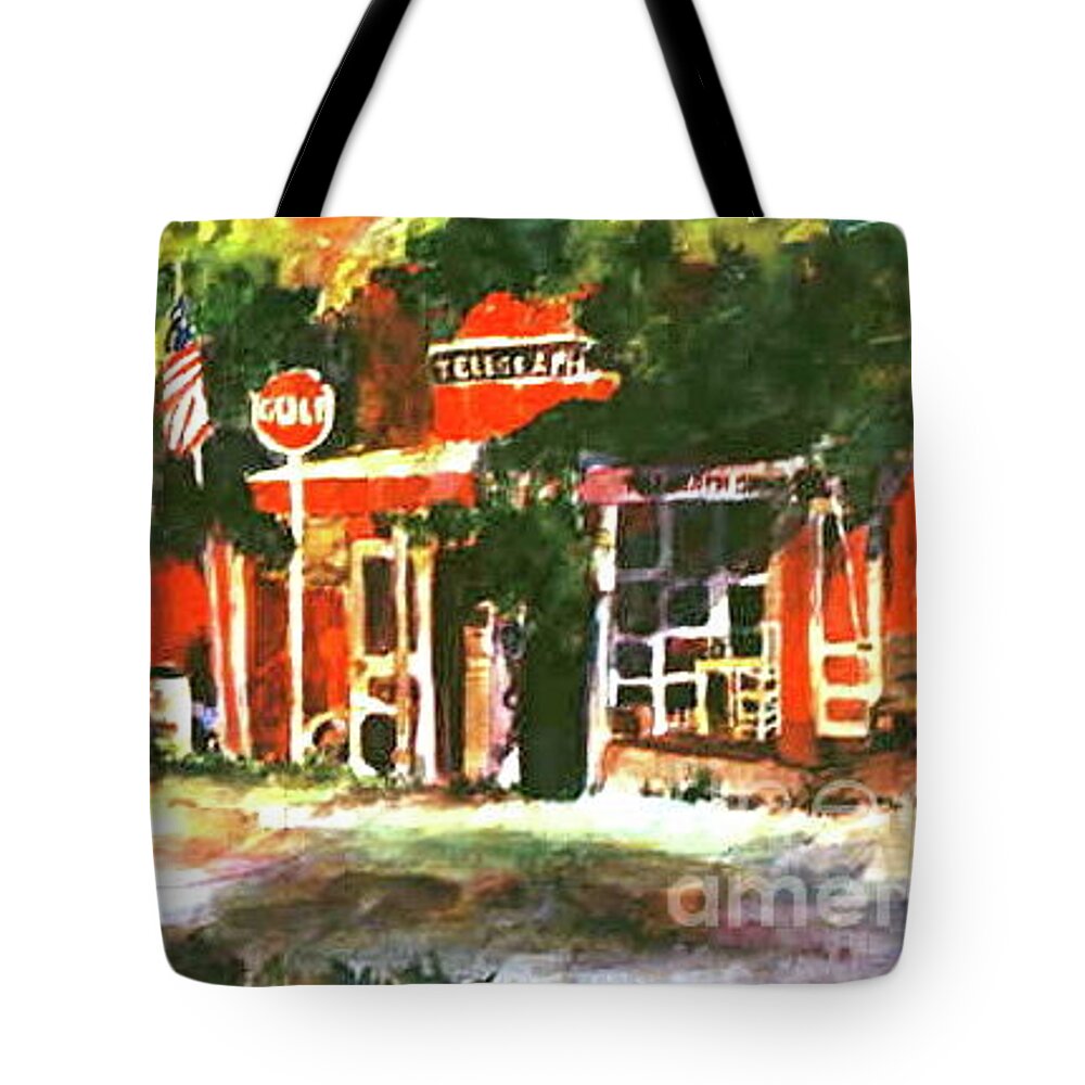 Small Town Tote Bag featuring the painting Telegraph Texas by Patsy Walton