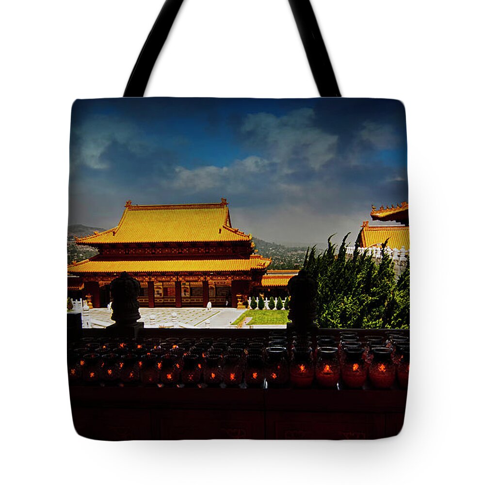 Architecture Tote Bag featuring the photograph Temple Candles by Joseph Hollingsworth