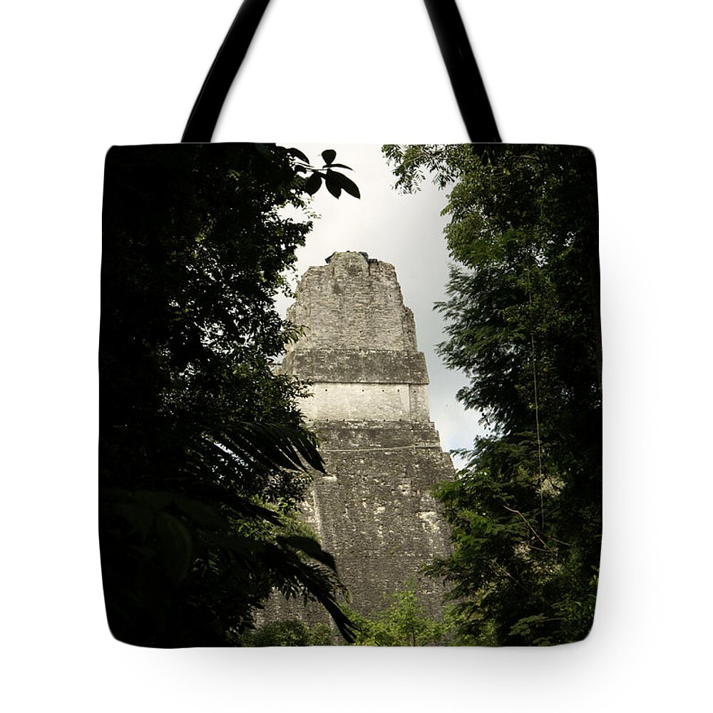 Guatemala Tote Bag featuring the photograph TEMPLE IN THE TREES Tikal Guatemala by John Mitchell