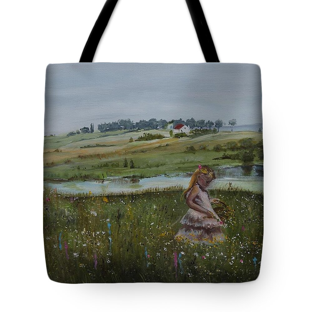 Impression Tote Bag featuring the painting Tender Blossom - LMJ by Ruth Kamenev