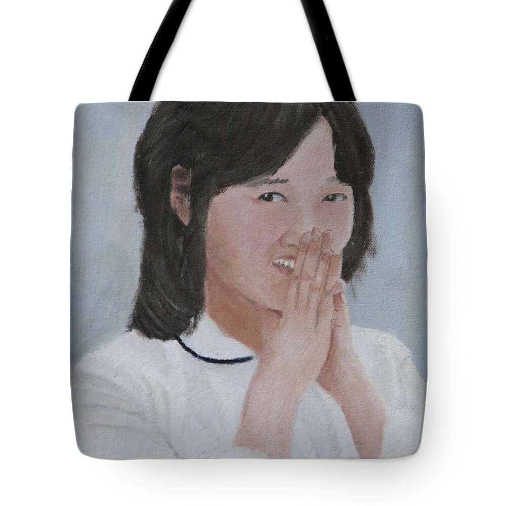Portrait Tote Bag featuring the painting Tender smile by Masami Iida