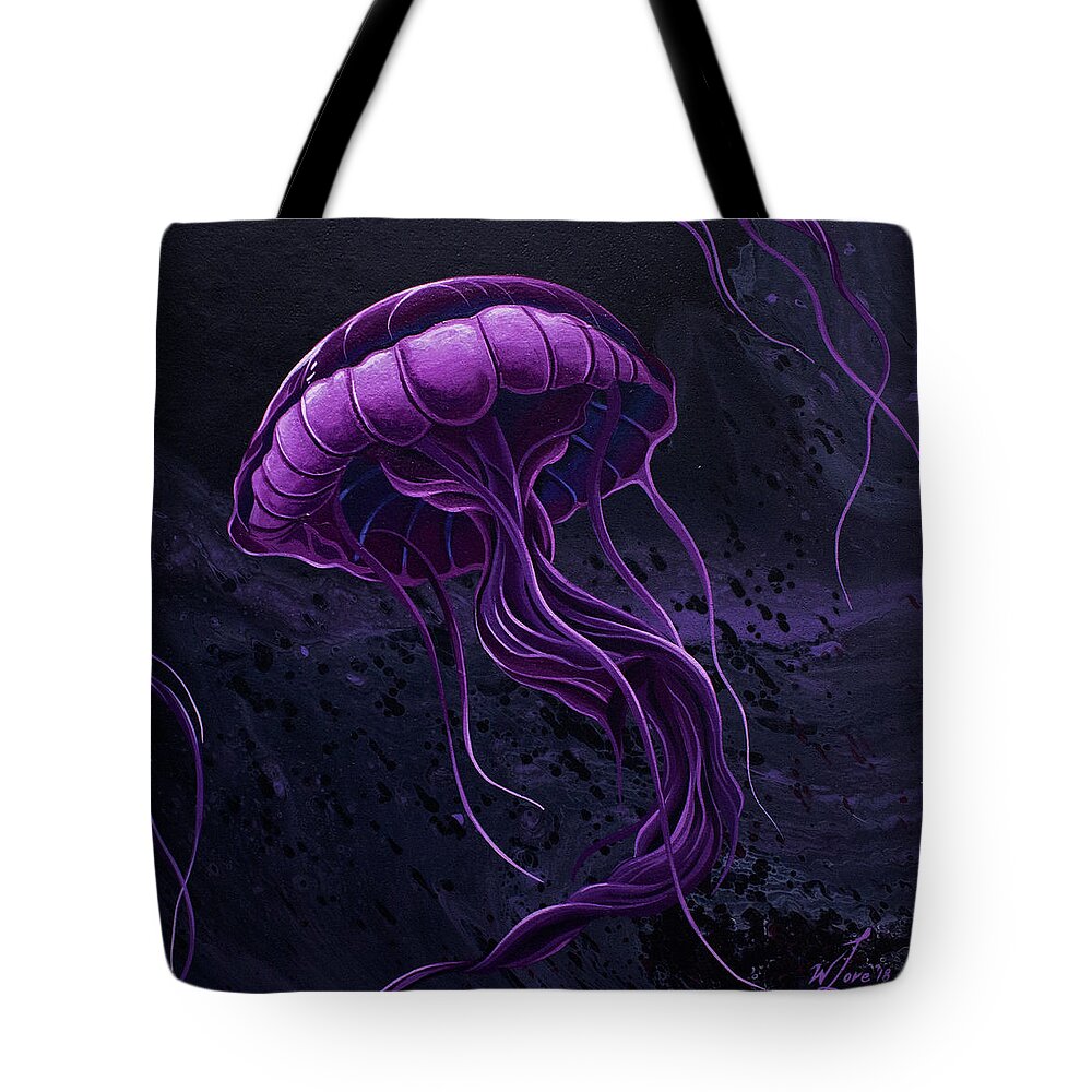 Jelly Fish Tote Bag featuring the painting Tentacles by William Love