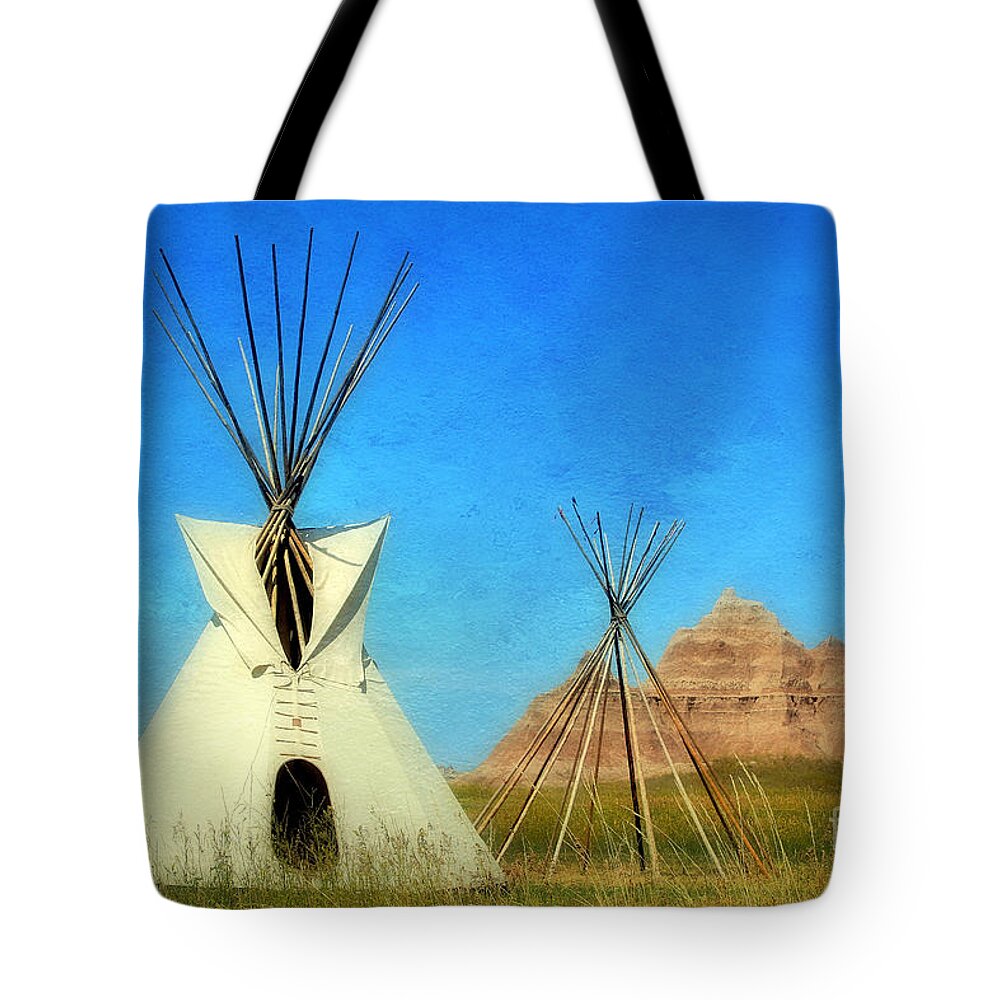 Badlands Tote Bag featuring the photograph Tepee in Badlands by Teresa Zieba