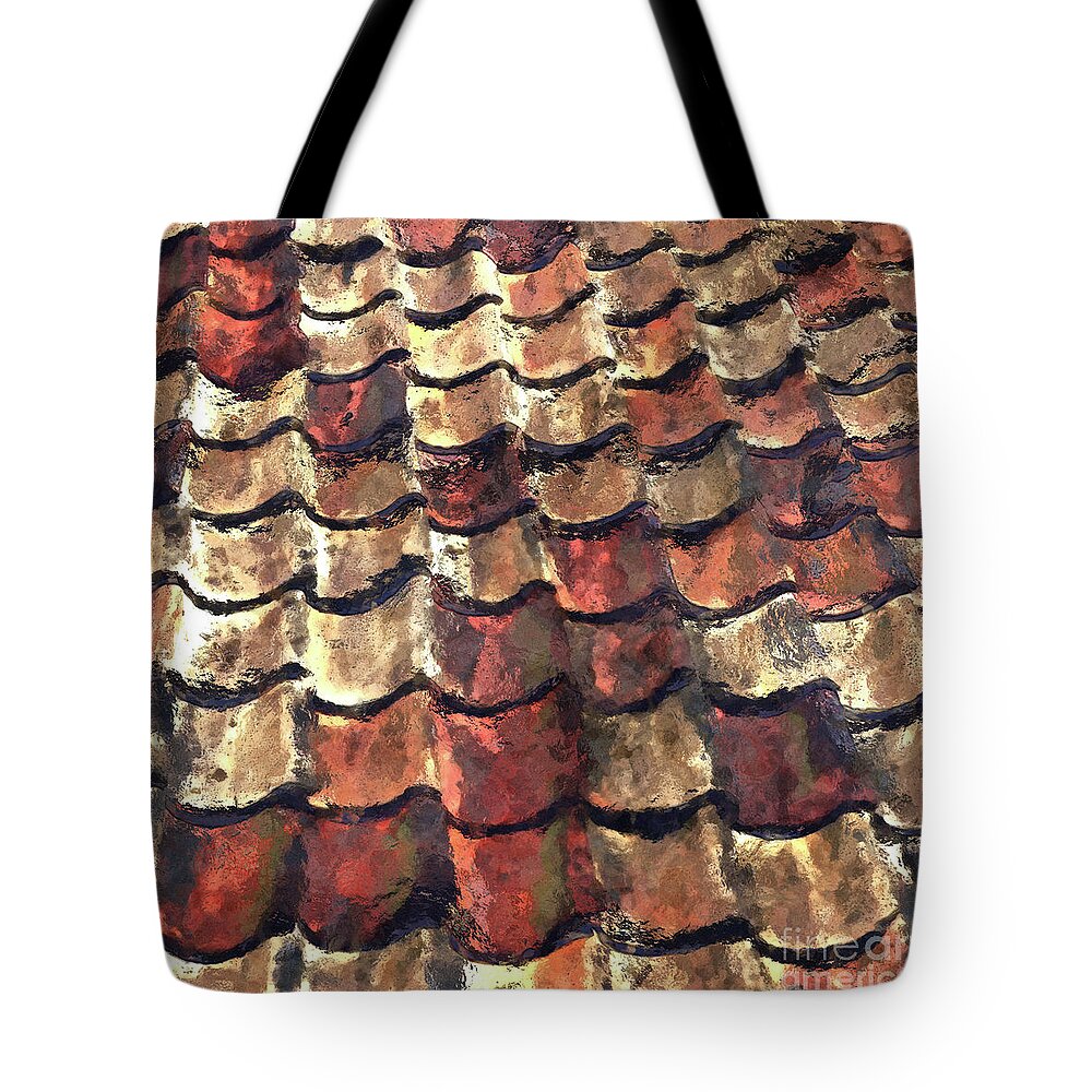 Terra Cotta Tote Bag featuring the digital art Terra Cotta Roof Tiles by Phil Perkins