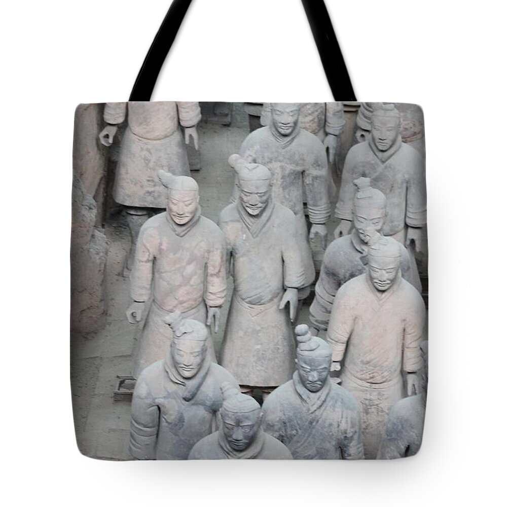 Terra Cotta Tote Bag featuring the photograph Terra Cotta Warriors Detail by Thomas Marchessault