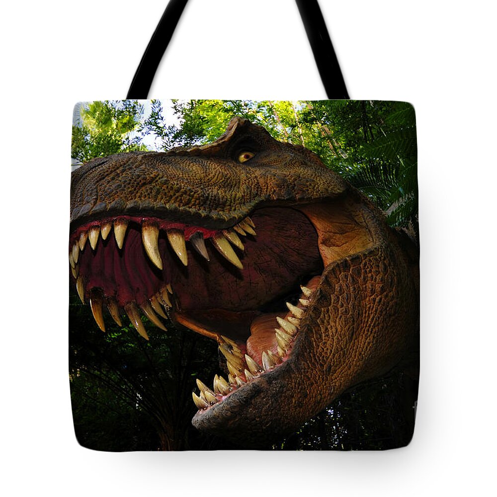Dinosaur Tote Bag featuring the painting Terrible lizard by David Lee Thompson