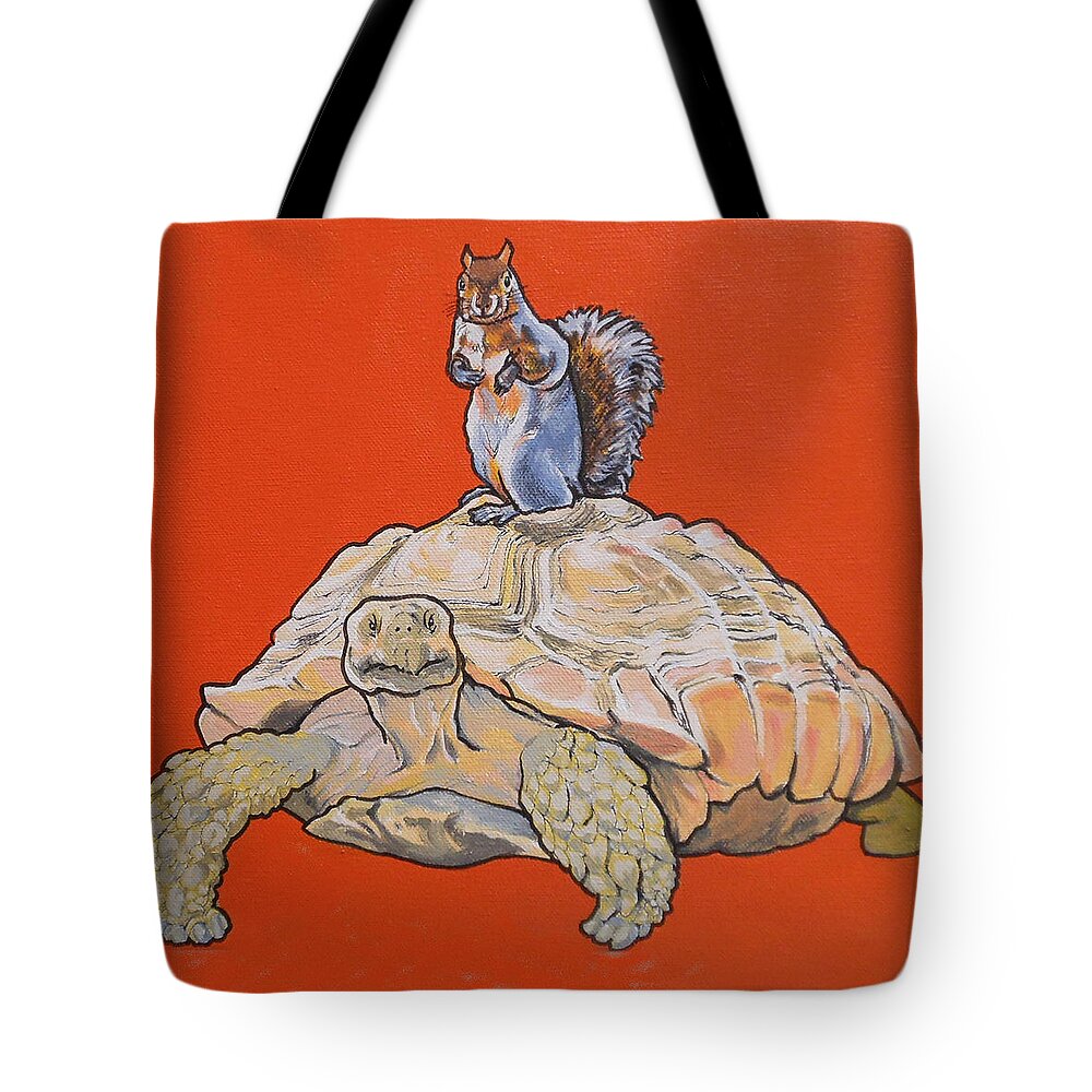 Turtle And Squirrel Tote Bag featuring the painting Terwilliger the Turtle by Sharon Cromwell