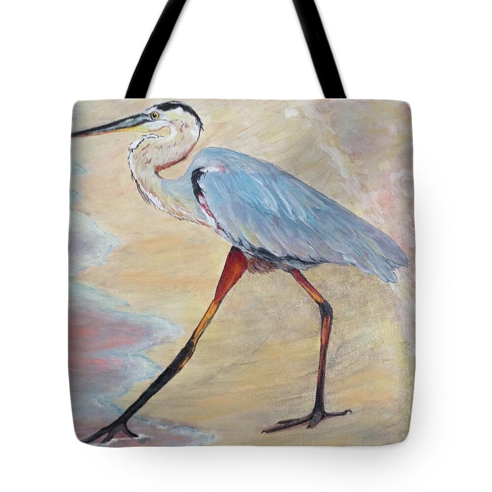 Heron Tote Bag featuring the painting Testing the Water by Donna Tucker
