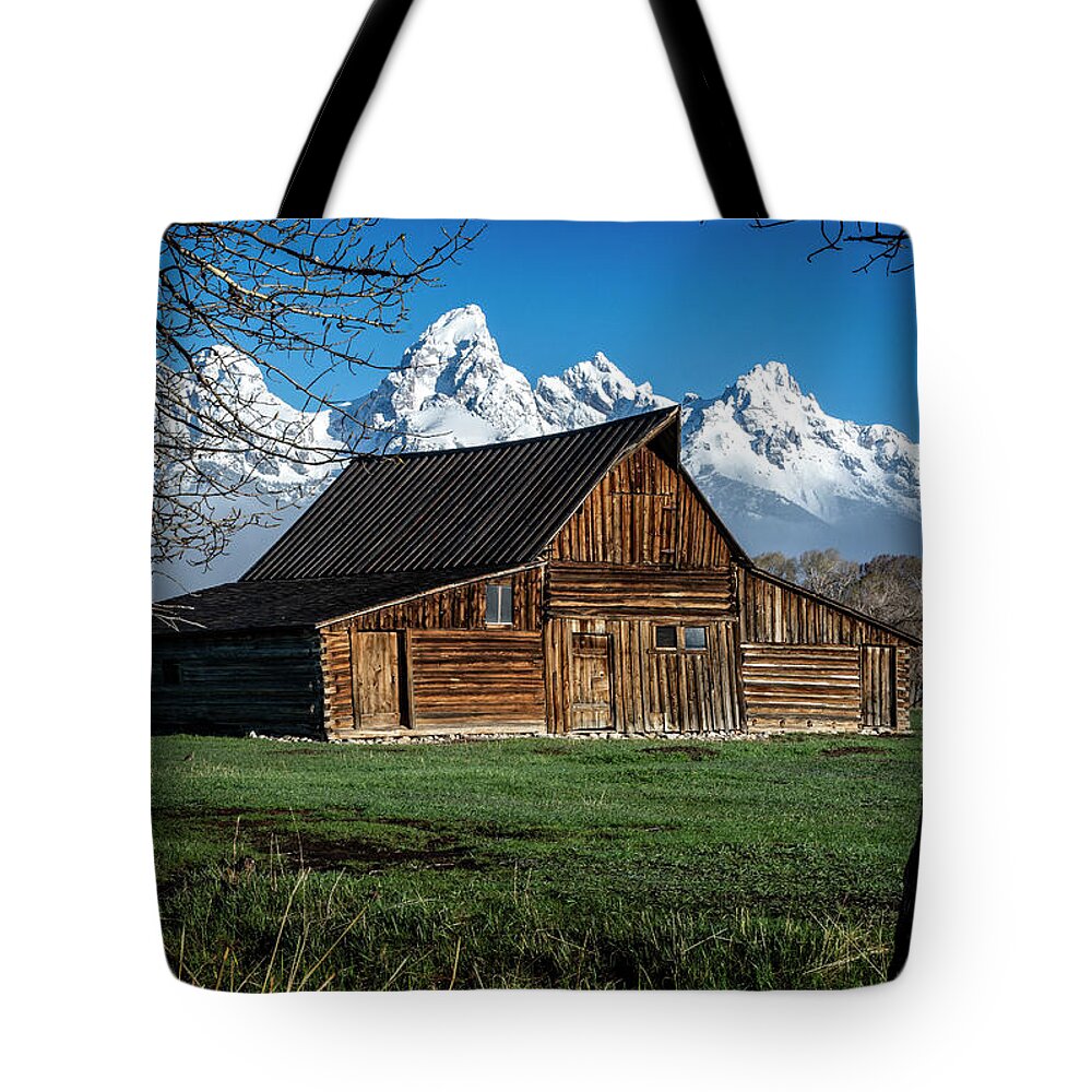 Tetons Tote Bag featuring the photograph Moulton Barn and Tetons by Scott Read
