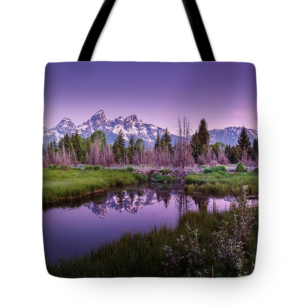 Teton Tote Bag featuring the photograph Tetons in Pink by Mary Angelini
