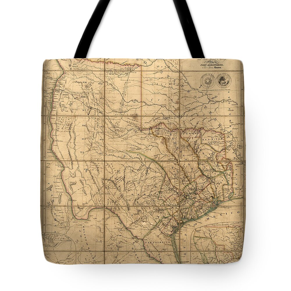 Texas Tote Bag featuring the digital art Texas 1841 by John Arrowsmith by Texas Map Store