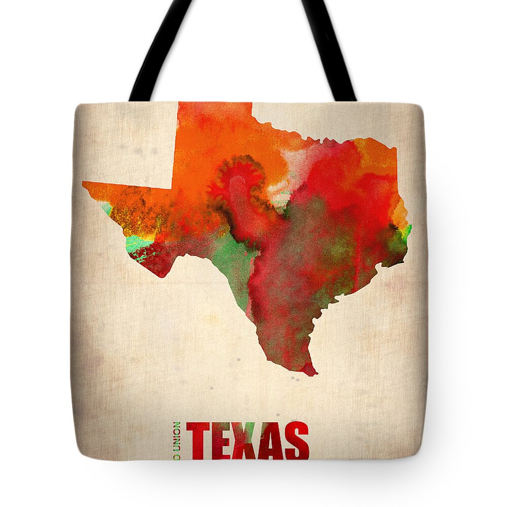 Texas Tote Bag featuring the digital art Texas Watercolor Map by Naxart Studio